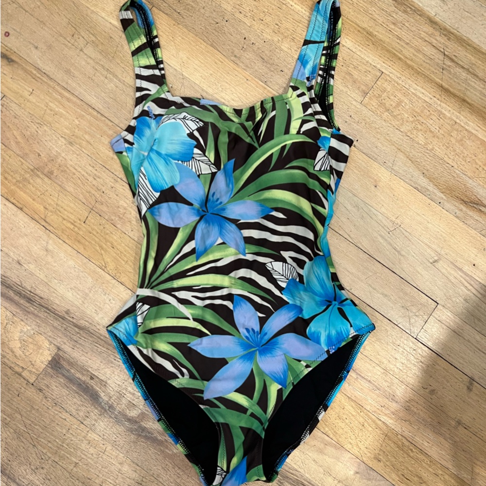 Gottex Blue and Green Floral One Piece Swimsuit